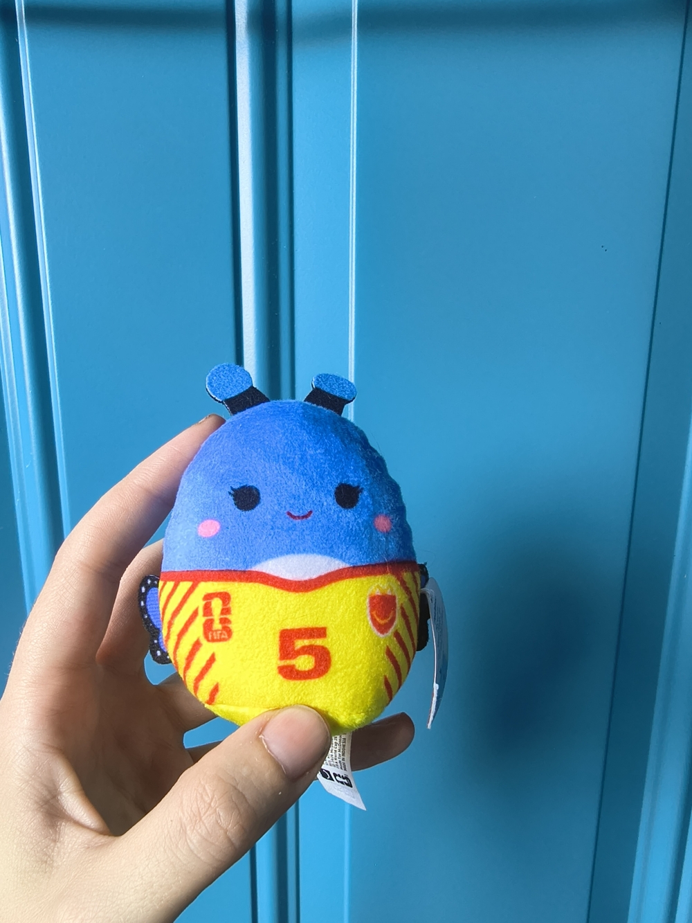 Plush Blue & Yellow Bug Toy with Number 5